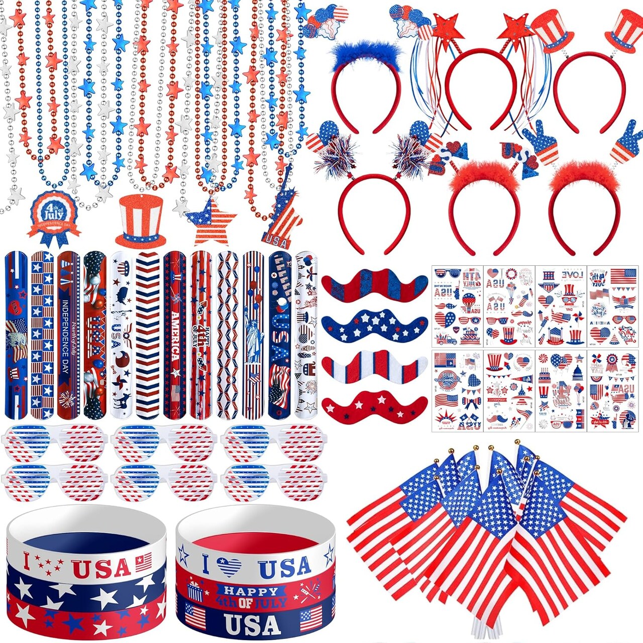 4th of July Party Favors Set, Fourth of July Decorations 158 Pcs Accessories